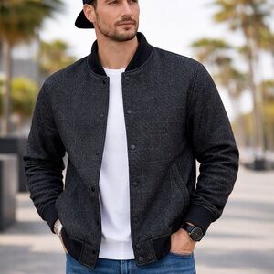 Mode of One Textured Bomber Jacket Black men’s size Small Snap Front Streetwear